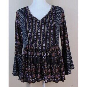 Fairycore Top Womens PM Bell Sleeve Whimsigoth Granniecore Black Petite Medium